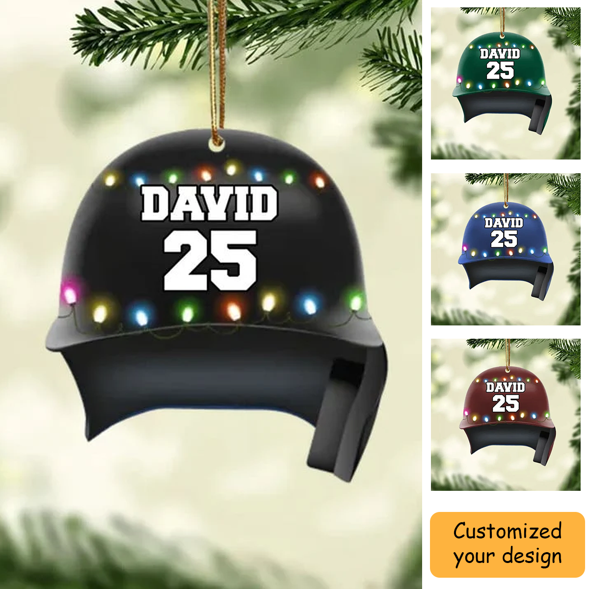 Personalized Baseball Batting Helmet Acrylic Christmas Ornament, Custom Christmas Ornament Gifts For Baseball Lovers