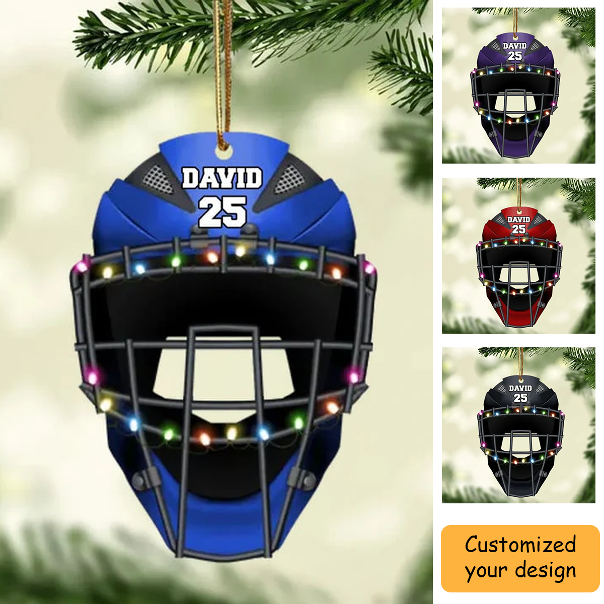 Personalized Baseball Catcher Helmet Acrylic Christmas Ornament, Custom Christmas Ornament Gifts For Baseball Lovers
