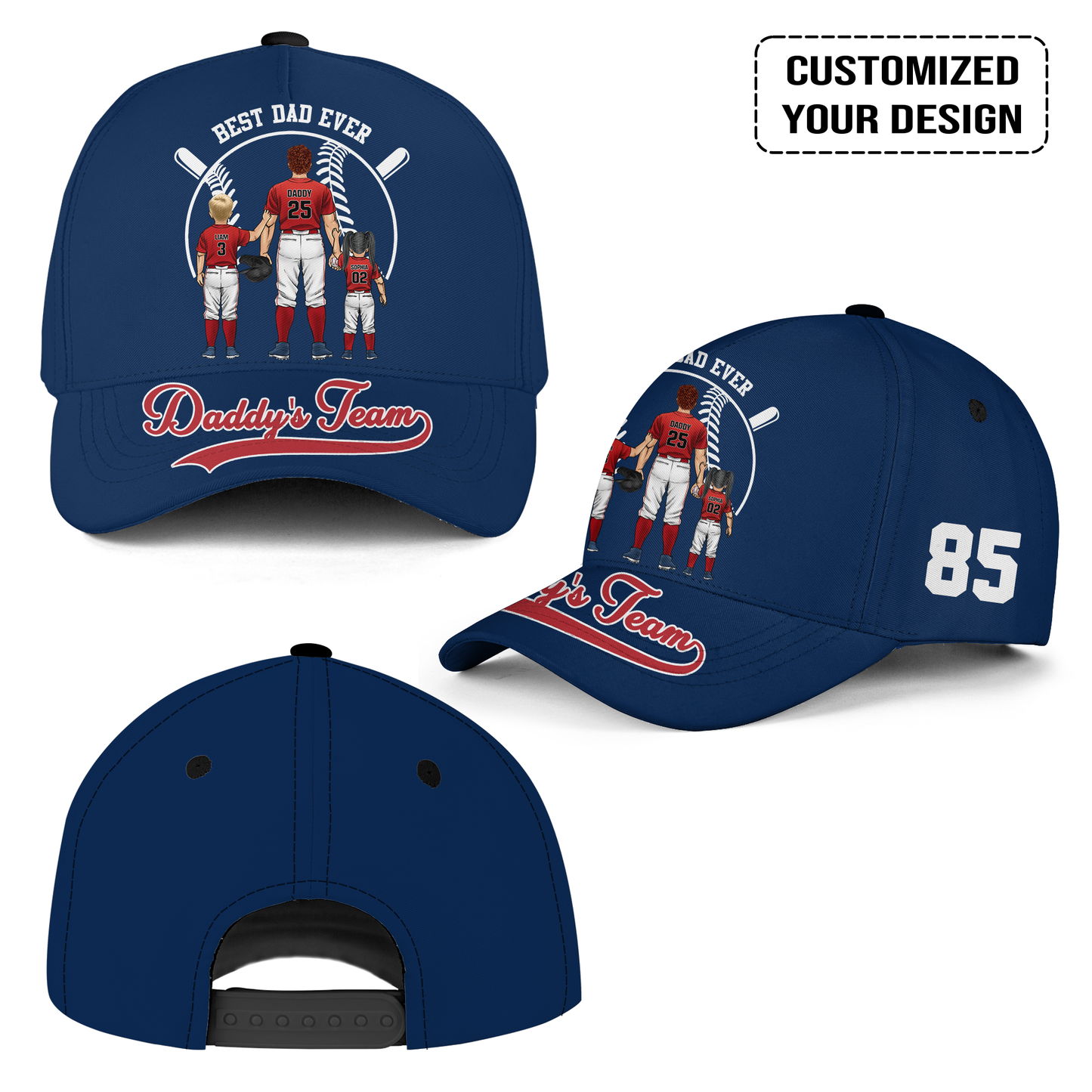 Personalized Boston Baseball Theme Family Dad Cap, Best Dad Ever, Daddy's Team Hat For Dad, Father, Grandpa, Family