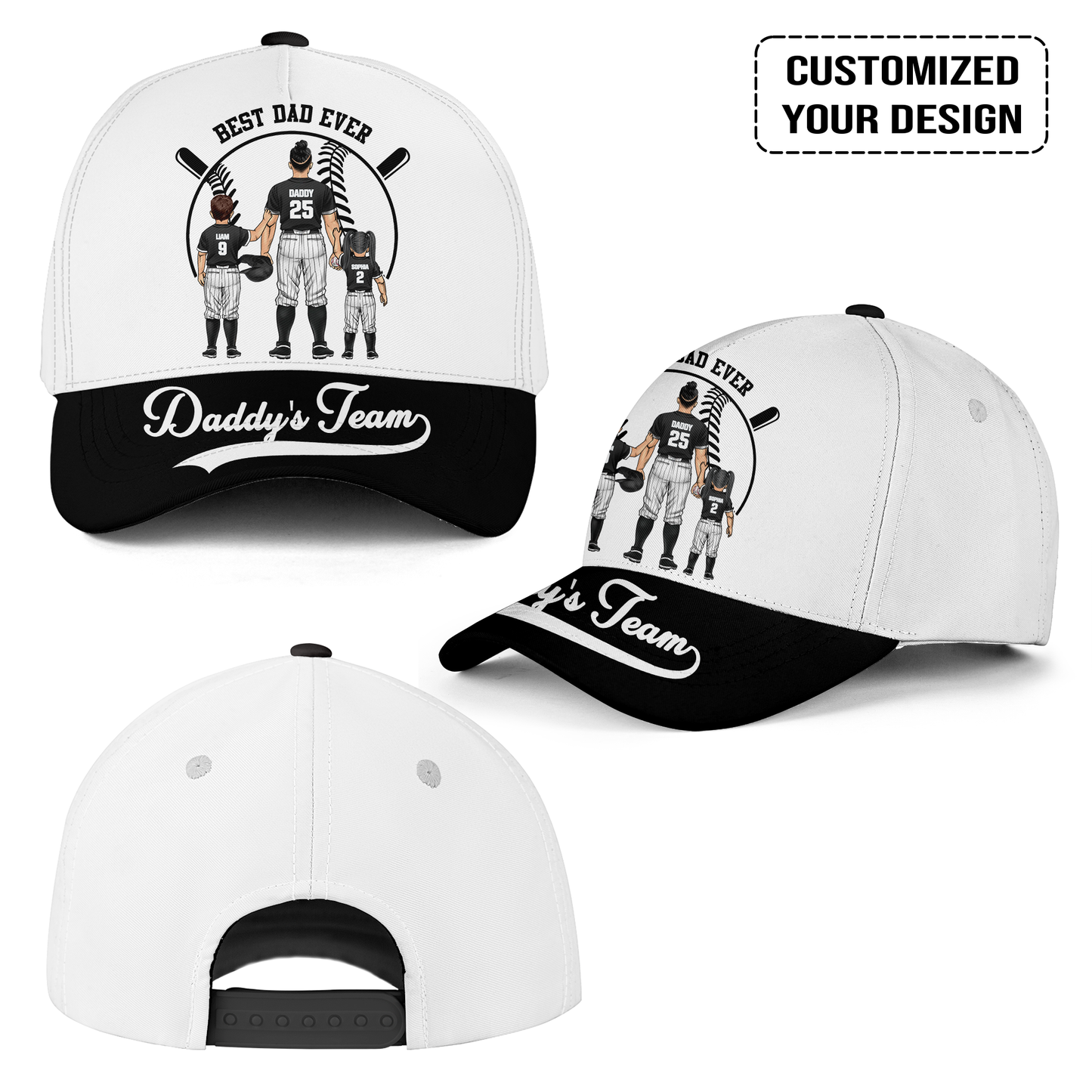 Personalized Chicago WS Baseball Theme Family Dad Cap, Best Dad Ever, Daddy's Team Hat For Dad, Father, Grandpa, Family