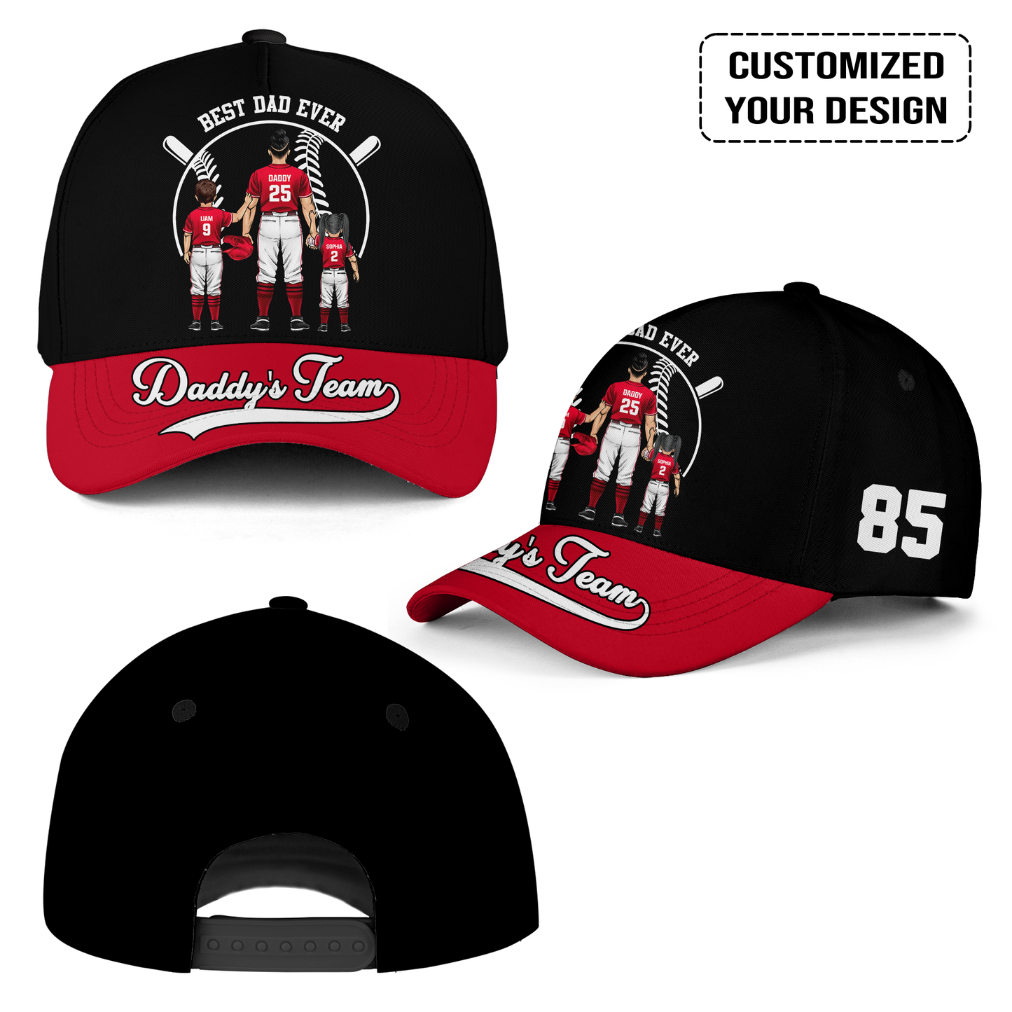 Personalized Cincinnati Baseball Theme Family Dad Cap, Best Dad Ever, Daddy's Team Hat For Dad, Father, Grandpa, Family