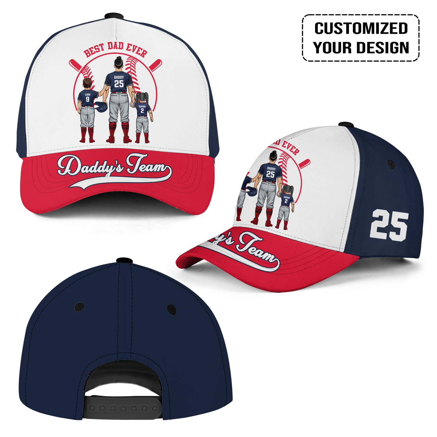Personalized Cleveland Baseball Theme Family Dad Cap, Best Dad Ever, Daddy's Team Hat For Dad, Father, Grandpa, Family