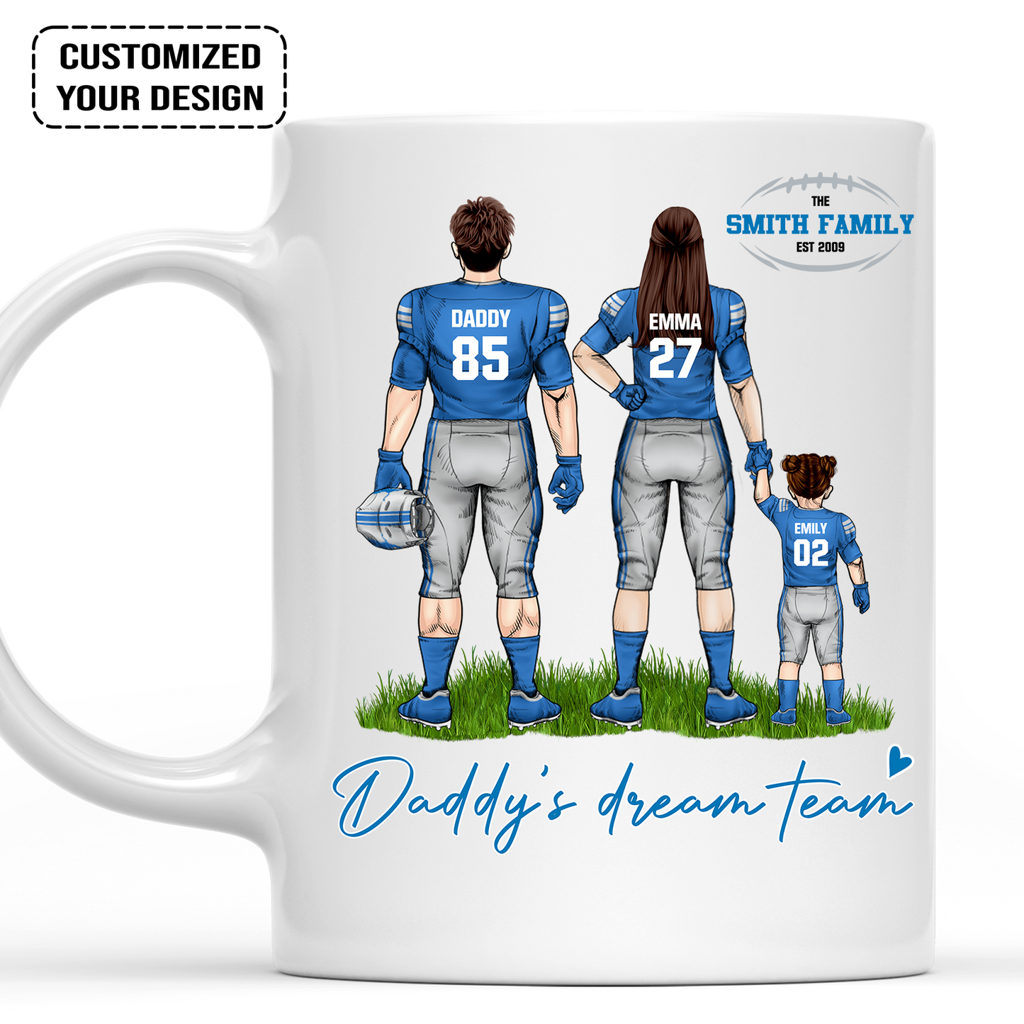 Personalized Detroit Football Theme Family Dad Mug - Daddy's Dream Team, Coffee Mug For Dad, Father, Grandpa, Family