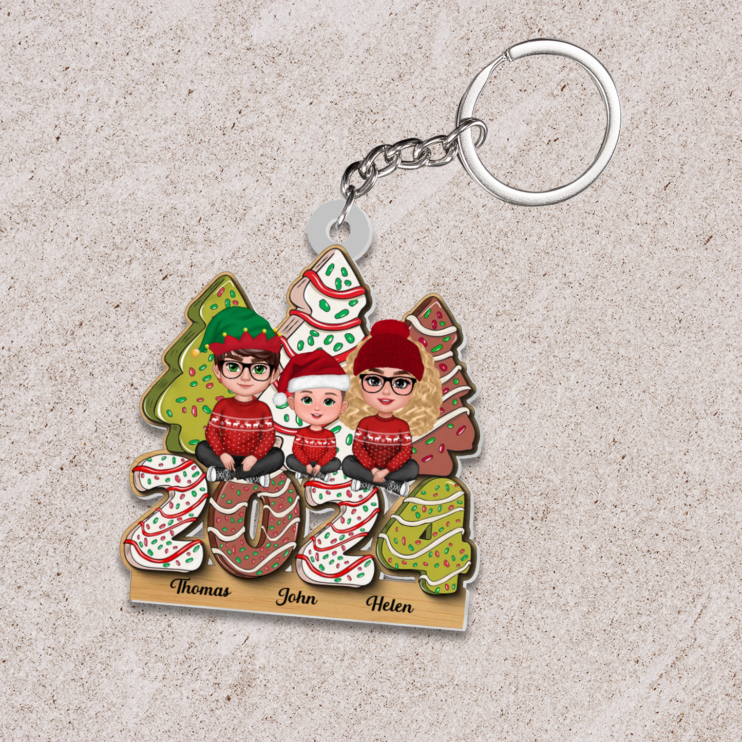 Personalized Family Acrylic Ornament - Family Sitting On Christmas Tree Cake, Best Christmas Decor, Gift For Family