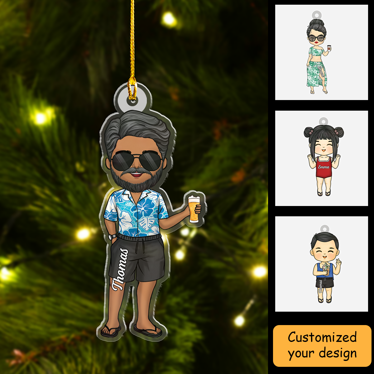 Personalized Family Man Travel Beach Acrylic Ornament, Family Acrylic Ornament Gift For Summer