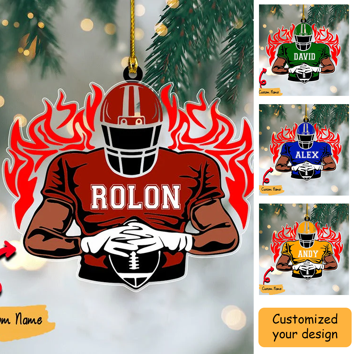 Personalized Football Player In Fire Acrylic Ornament - Great Christmas Gift For Football Players, Football Lovers