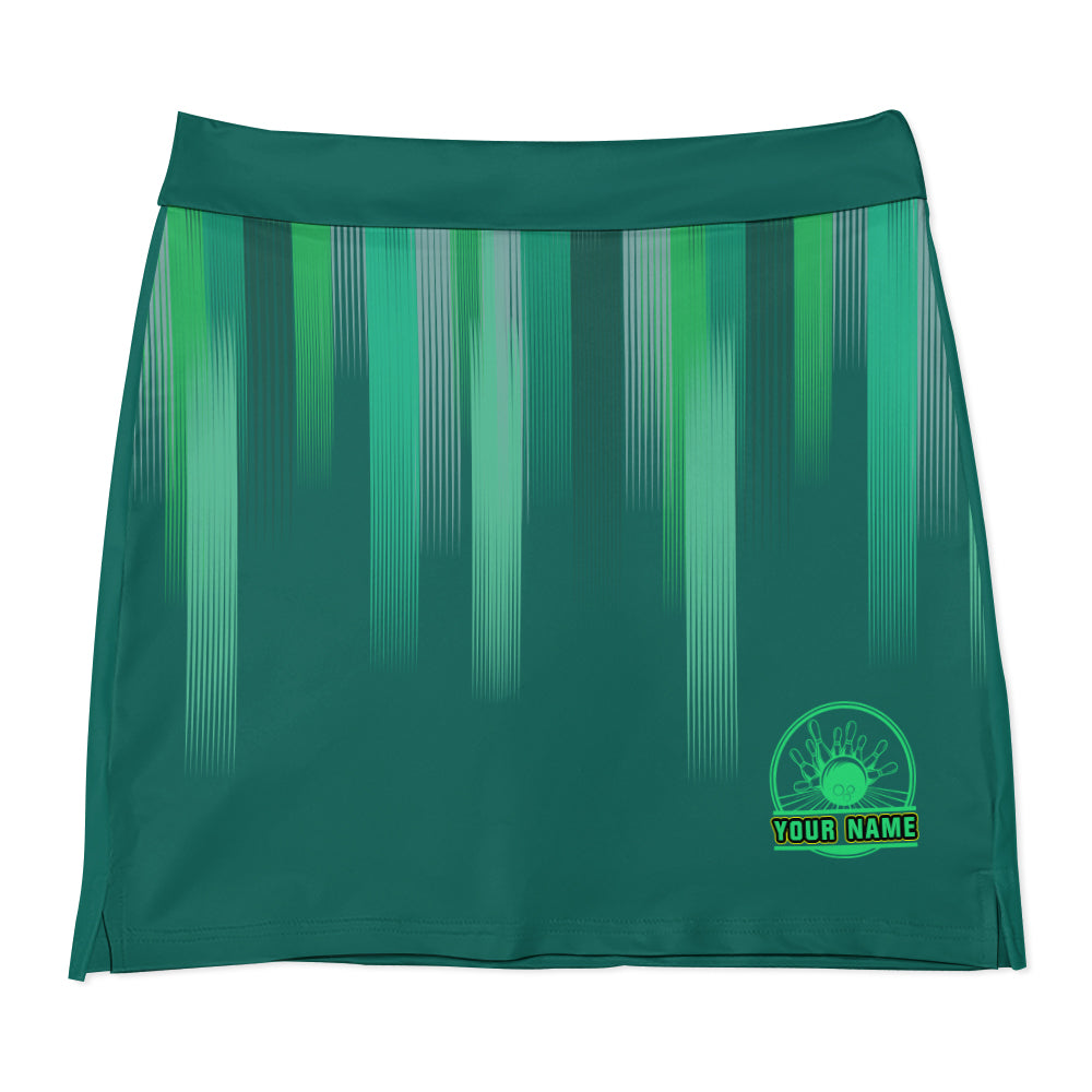Personalized Green Stripes Lights Trouser Skirts With Shorts Underneath, Pickleball, Tennis, Golf Skorts With Pockets
