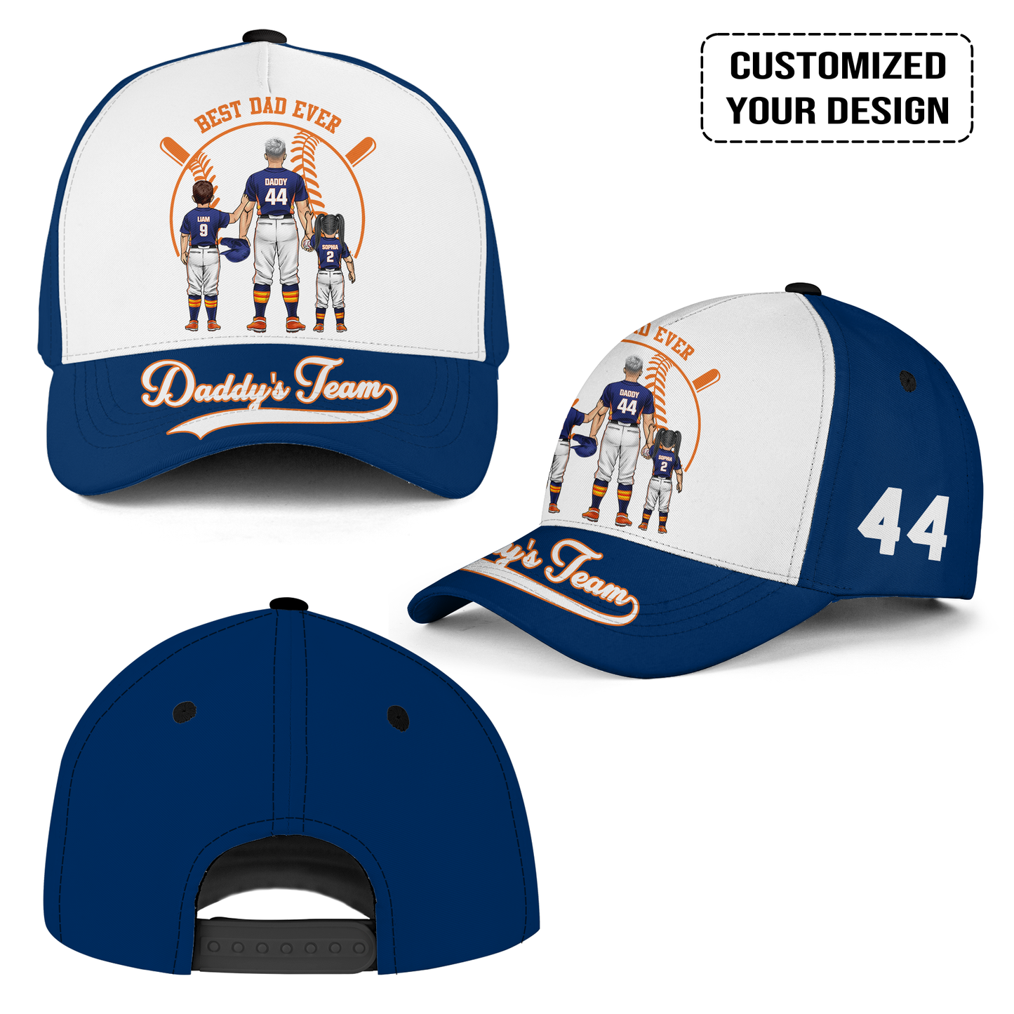 Personalized Houston Baseball Theme Family Dad Cap, Best Dad Ever, Daddy's Team Hat For Dad, Father, Grandpa, Family