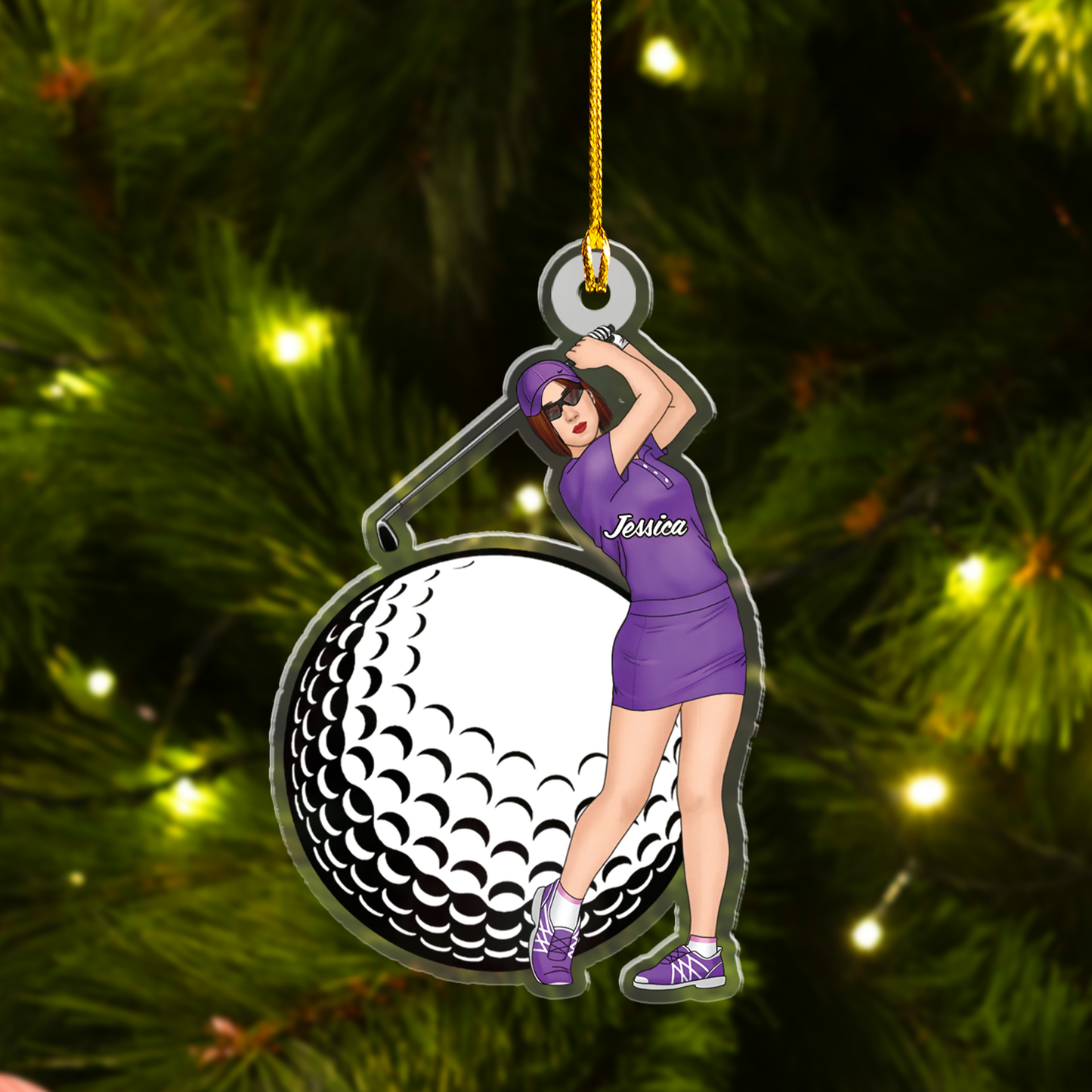 Personalized Ladies Golf Swing And Ball Acrylic Ornament, Family Friends Acrylic Ornament Gift For Golfer