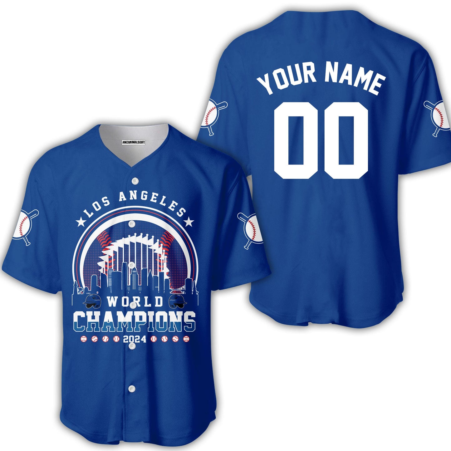 Personalized Los Angeles Baseball Skyline 2024 World Champions Baseball Jersey, Los Angeles World Champs Baseball Jersey