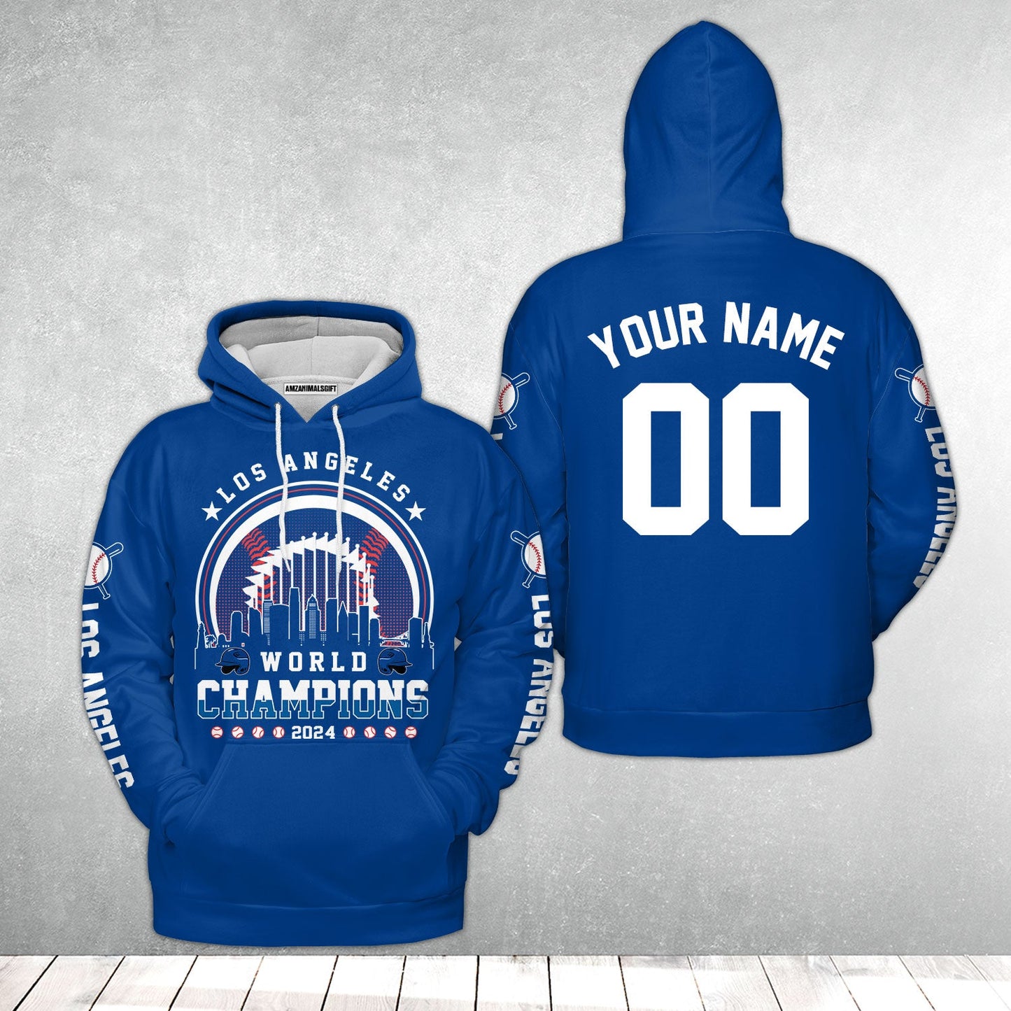 Personalized Los Angeles Baseball Skyline 2024 World Champions Long Sleeve Tee, Los Angeles 2024 World Champs Shirt Gifts
