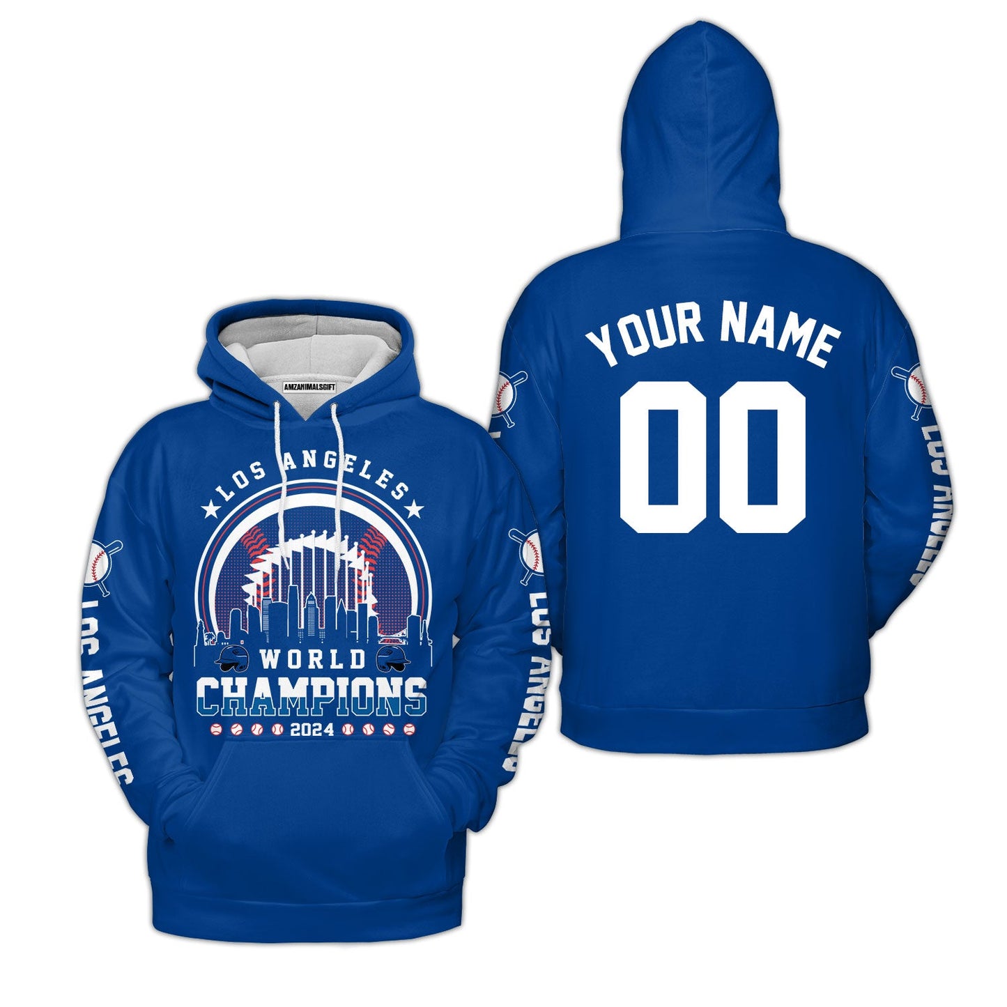Personalized Los Angeles Baseball Skyline 2024 World Champions Long Sleeve Tee, Los Angeles 2024 World Champs Shirt Gifts