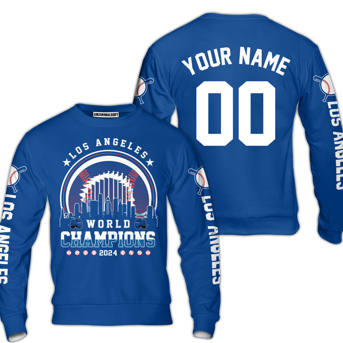 Personalized Los Angeles Baseball Skyline 2024 World Champions Long Sleeve Tee, Los Angeles 2024 World Champs Shirt Gifts
