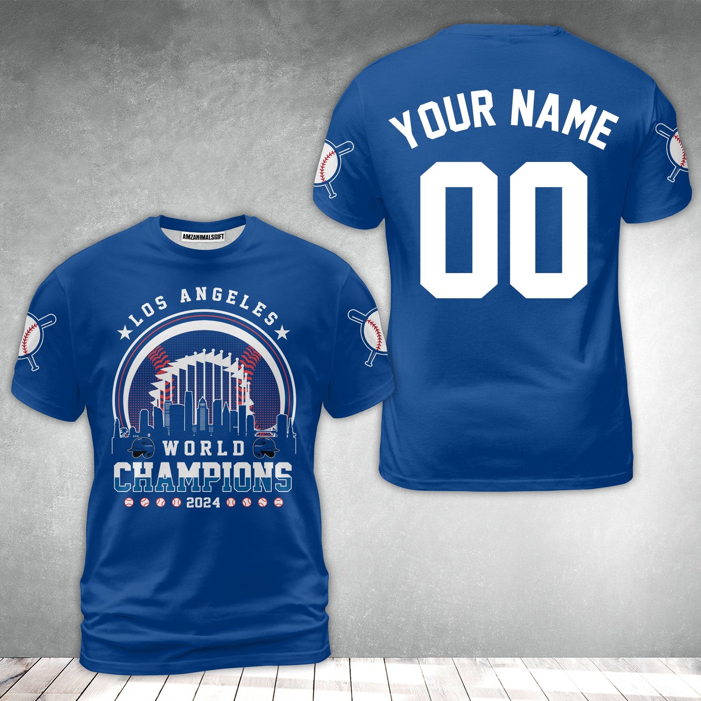 Personalized Los Angeles Baseball Skyline 2024 World Champions Long Sleeve Tee, Los Angeles 2024 World Champs Shirt Gifts
