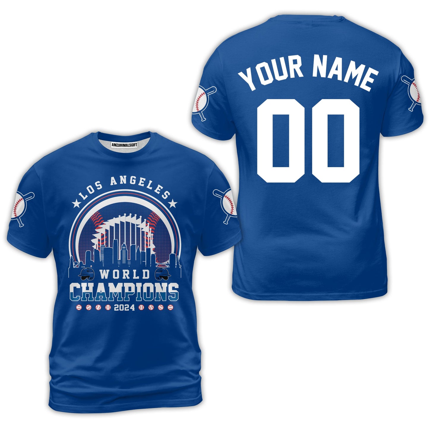 Personalized Los Angeles Baseball Skyline 2024 World Champions Long Sleeve Tee, Los Angeles 2024 World Champs Shirt Gifts