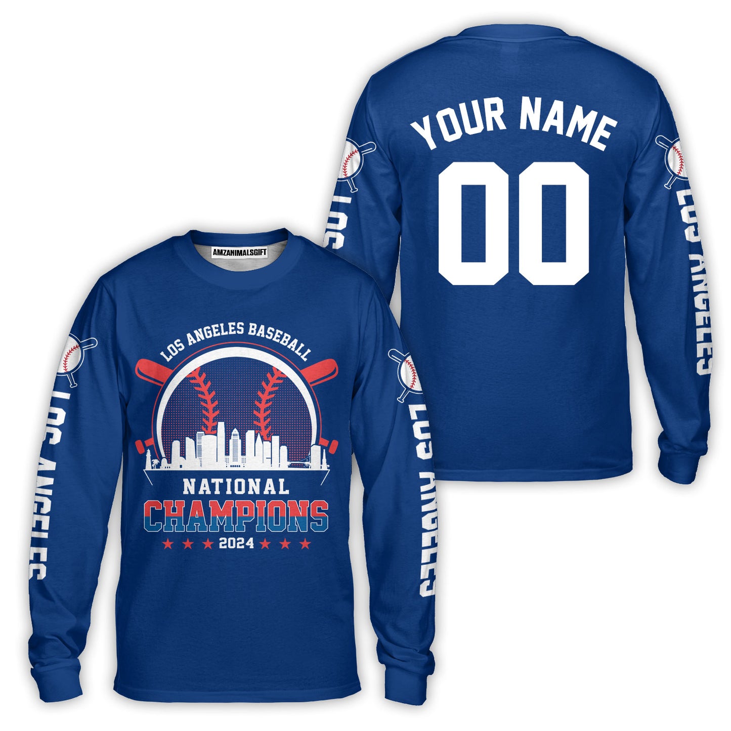 Personalized Los Angeles D Baseball Skyline 2024 National Champions T-Shirt, Los Angeles D Baseball Champs Shirts Gifts