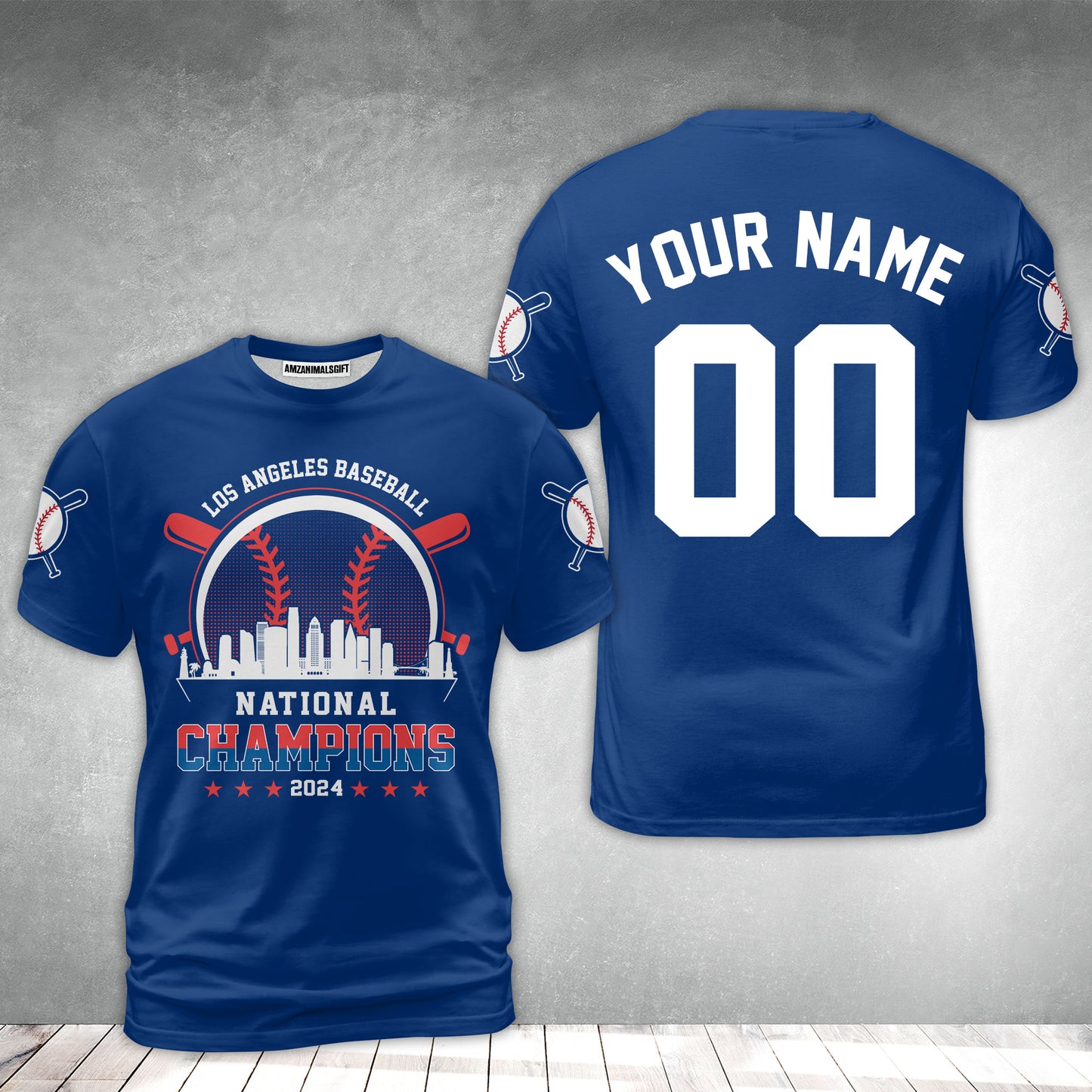 Personalized Los Angeles D Baseball Skyline 2024 National Champions T-Shirt, Los Angeles D Baseball Champs Shirts Gifts