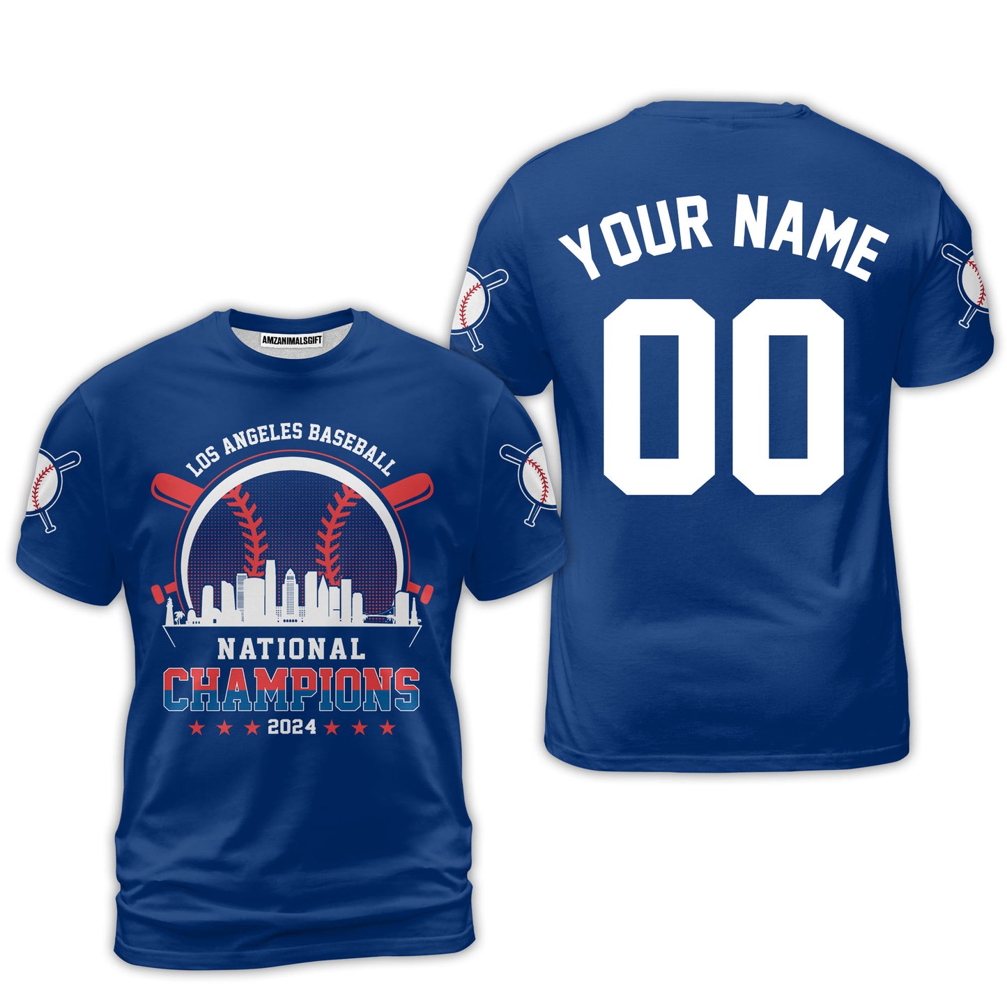 Personalized Los Angeles D Baseball Skyline 2024 National Champions T-Shirt, Los Angeles D Baseball Champs Shirts Gifts