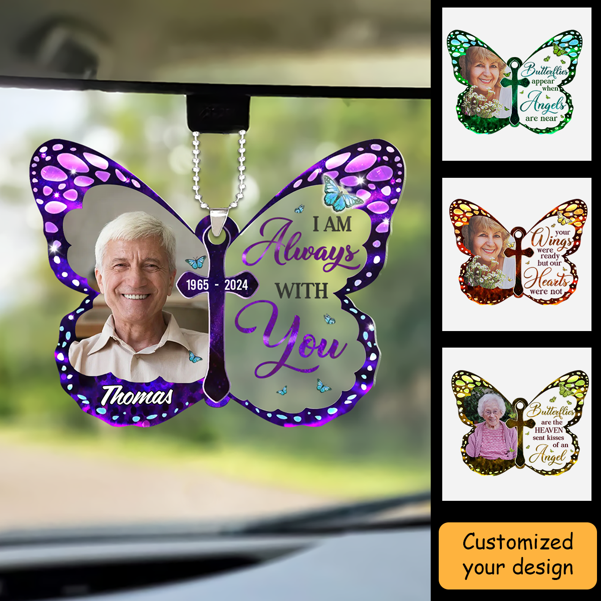 Personalized Memorial Photo Butterfly Acrylic Car Ornament - Your Wings Were Ready, Sympathy Gift For Family Members, Friends