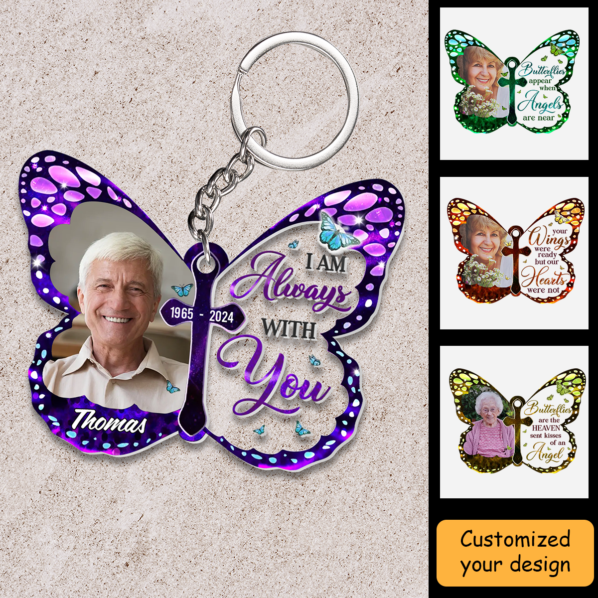 Personalized Memorial Photo Butterfly Acrylic Keychain - Your Wings Were Ready, Sympathy Gift For Family Members, Friends