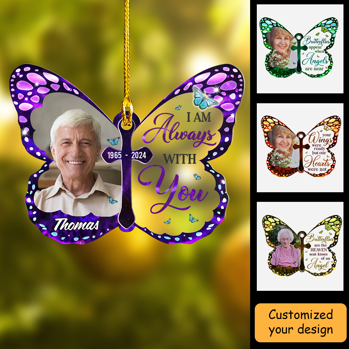 Personalized Memorial Photo Butterfly Acrylic Ornament - Your Wings Were Ready, Sympathy Gift For Family Members, Friends