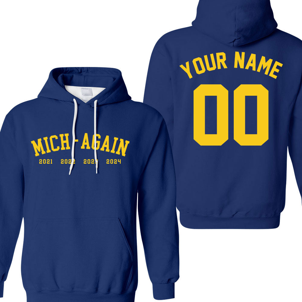 Personalized Michigan Football Mich-Again 4 Champions Long Sleeve Shirt, Perfect Outfit For Football Fans