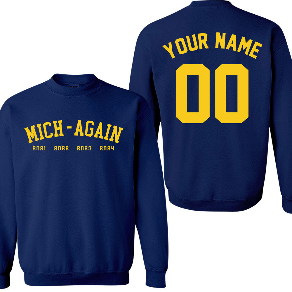Personalized Michigan Football Mich-Again 4 Champions Long Sleeve Shirt, Perfect Outfit For Football Fans