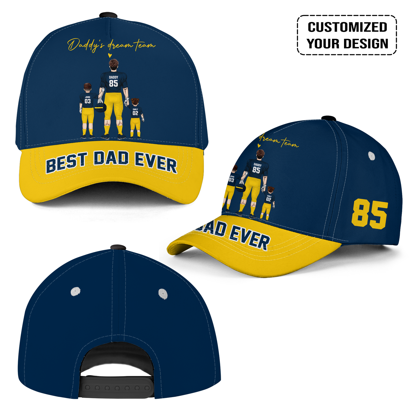 Personalized Michigan Football Theme Family Dad Cap - Best Dad Ever, Perfect Hat For Dad, Father, Grandpa, Family