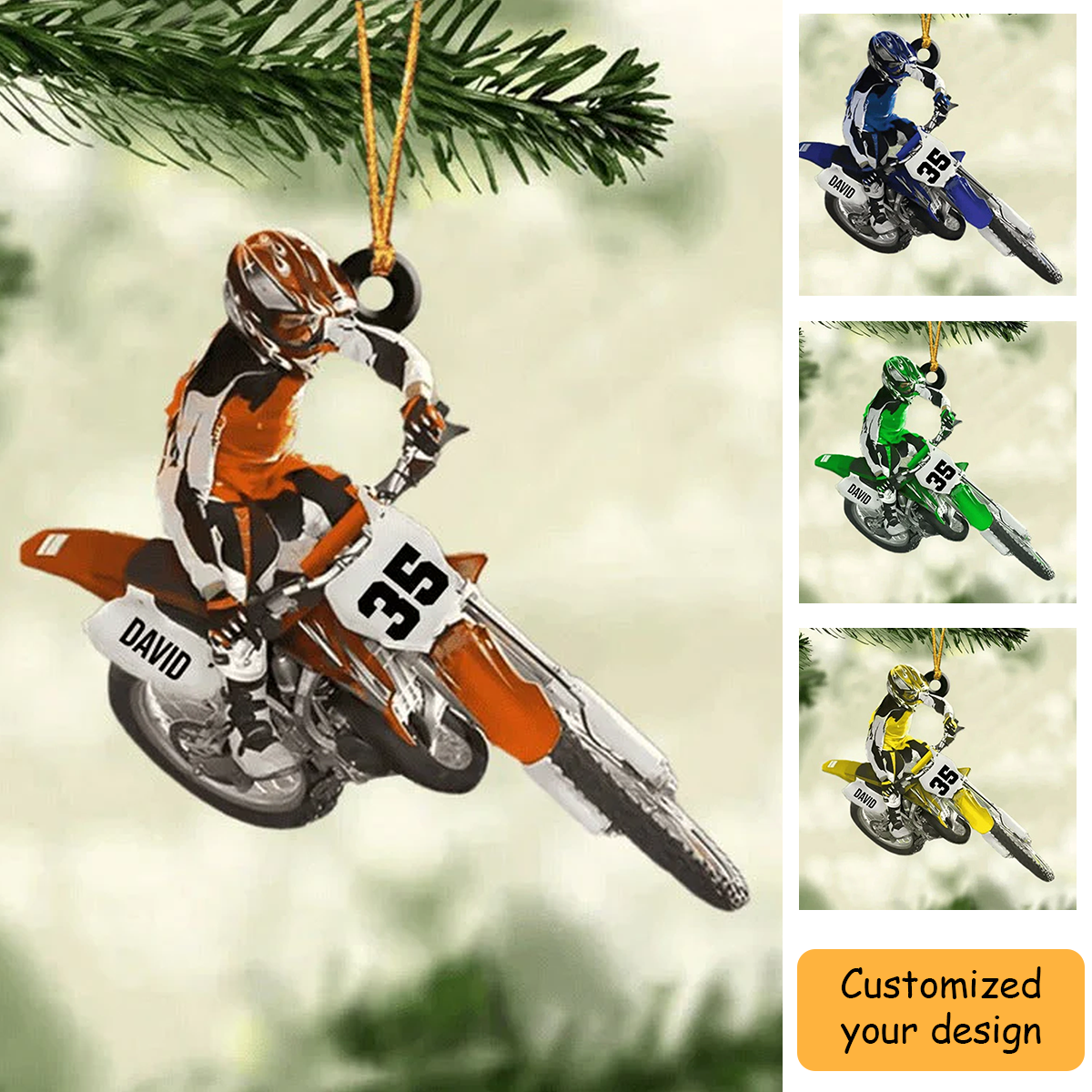 Personalized Motocross Dirt Bike Christmas Acrylic Ornament, Custom Name and Number Motocross Ornament