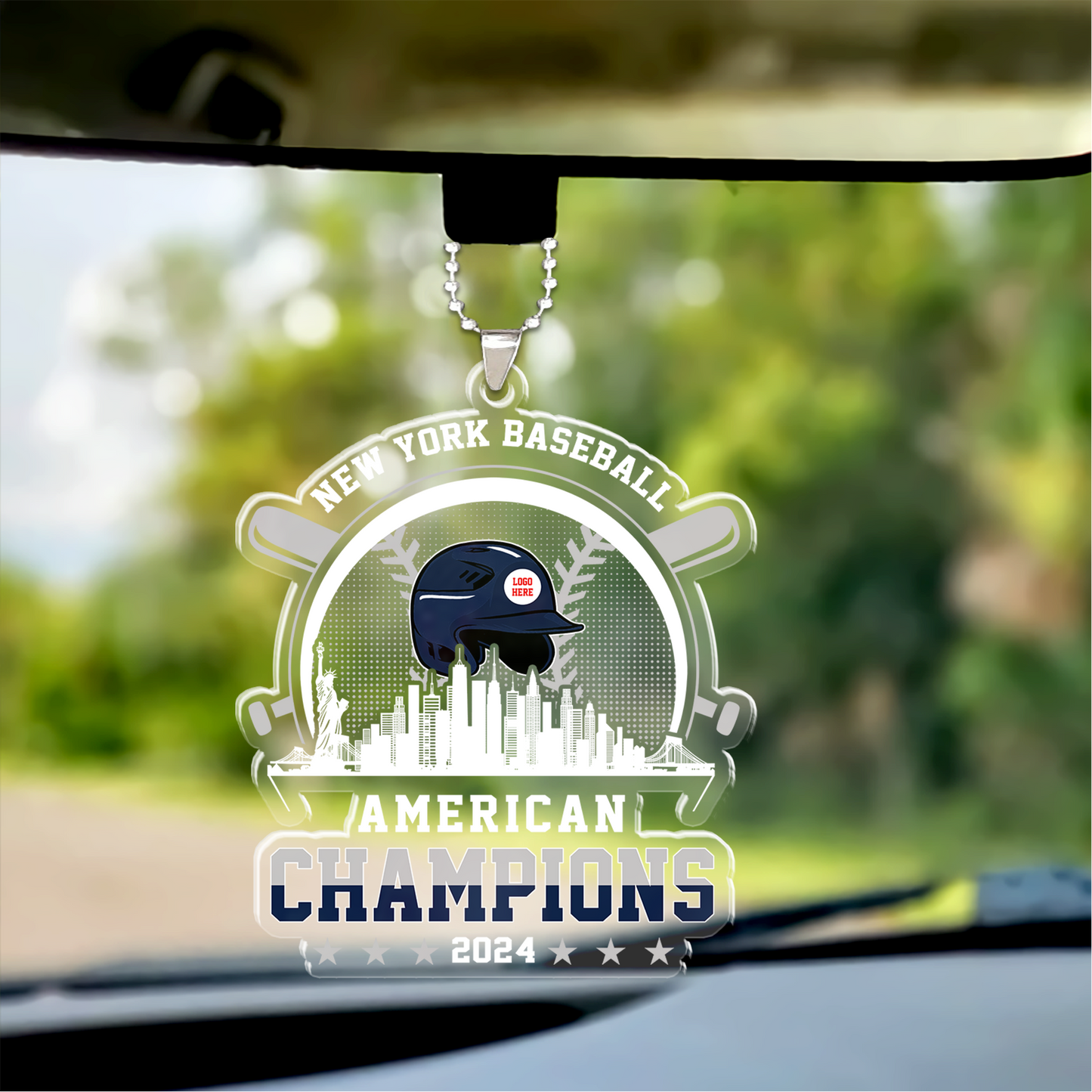 Personalized New York Y Baseball Skyline 2024 American Champions Acrylic Keychain, New York Y Champs Keychain Gifts