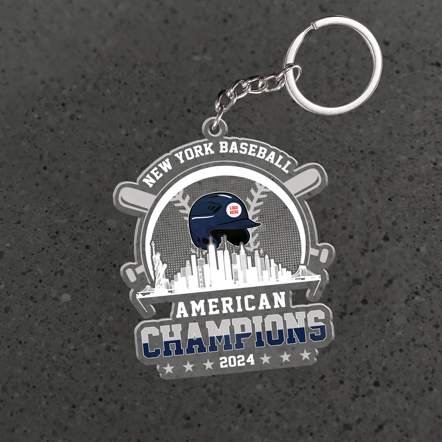 Personalized New York Y Baseball Skyline 2024 American Champions Acrylic Keychain, New York Y Champs Keychain Gifts
