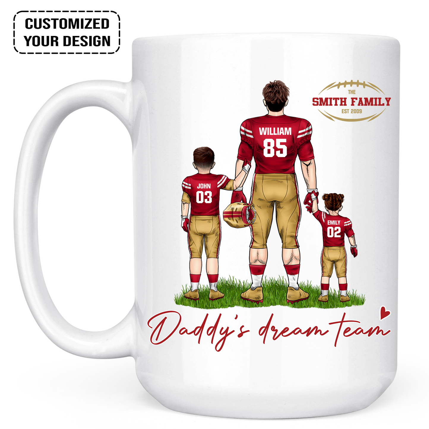 Personalized San Francisco Football Theme Family Dad Mug - Daddy's Dream Team, Coffee Mug For Dad, Father, Grandpa, Family