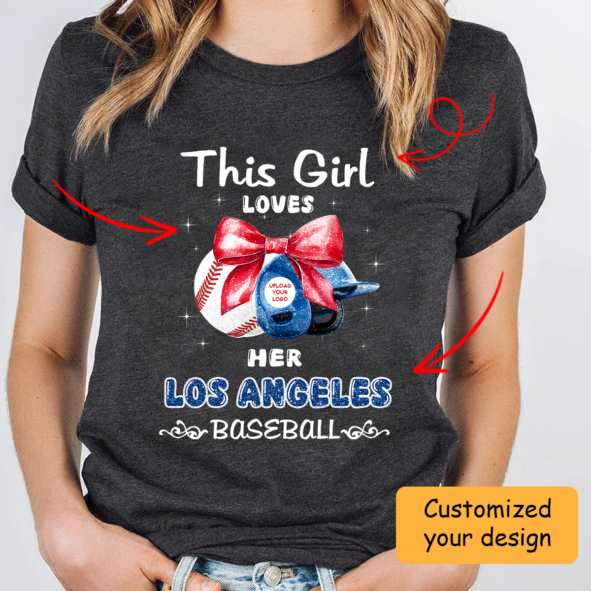 Personalized Women Love Los Angeles Baseball Coquette Bow Sweatshirt, Baseball Girl Mom Game Day Shirt, Baseball Lovers Gift