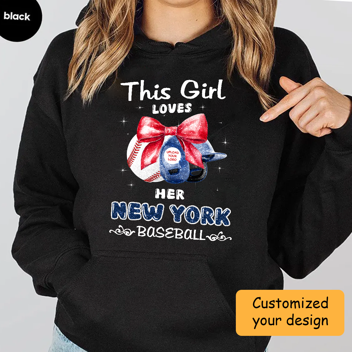 Personalized Women Loves New York Y Baseball Coquette Bow Sweatshirt, Baseball Girl Mom Game Day Cheer Shirt