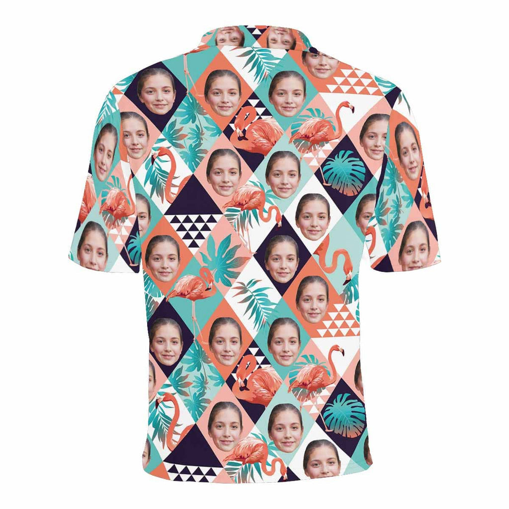 Custom Face Polo Shirt, Flamingo Grid Orange Custom Shirt, Personalized Men's Shirt For Dad, Grandfather, Father, Friends