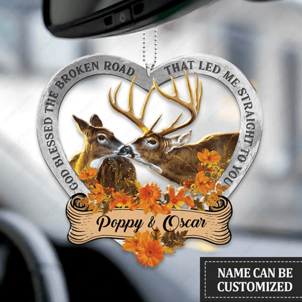 Floral Couple Deer God Blessed Personalized Acrylic Car Ornament, Perfect Christmas Gift For Couple Hunting