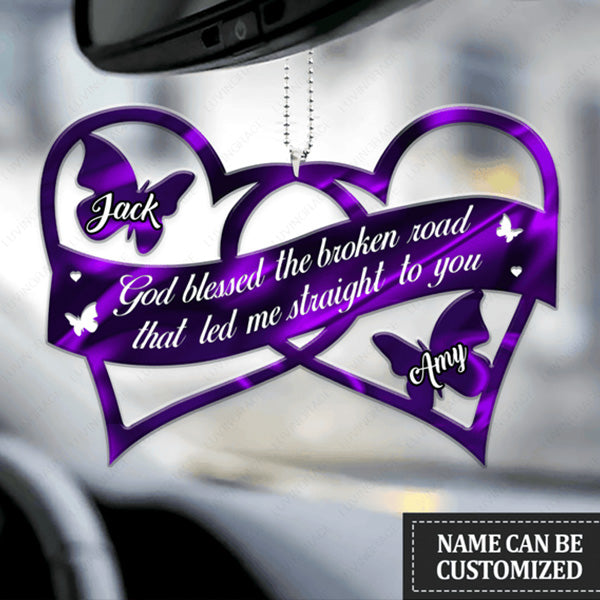 Butterflies Love Heart Couple God Blessed Personalized Acrylic Car Ornament, Perfect Christmas Gift For Couple