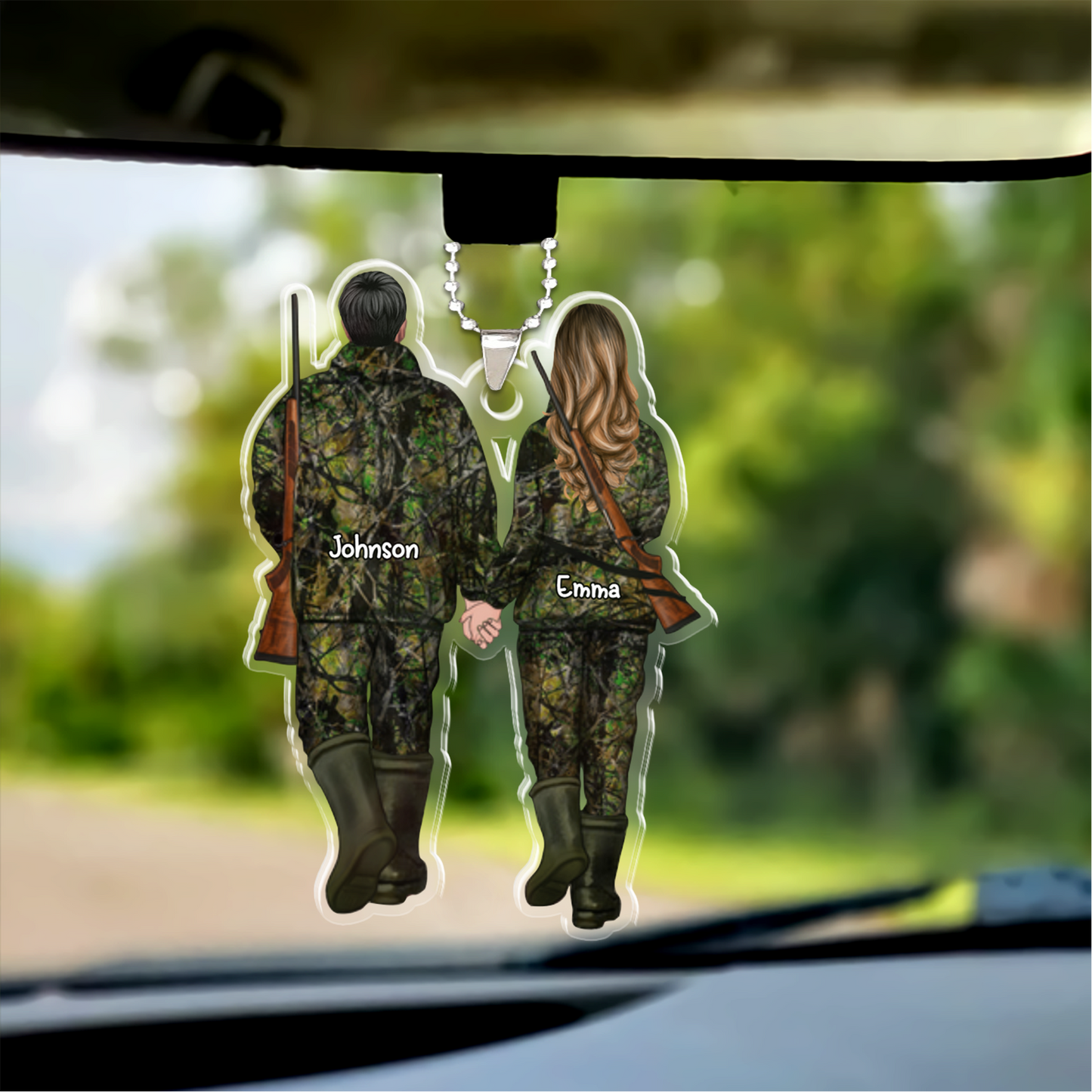 Personalized Hunting Couple Partners Flat Acrylic Keychain, Meaningful Gifts For Couple Partners Soulmates Love Hunting