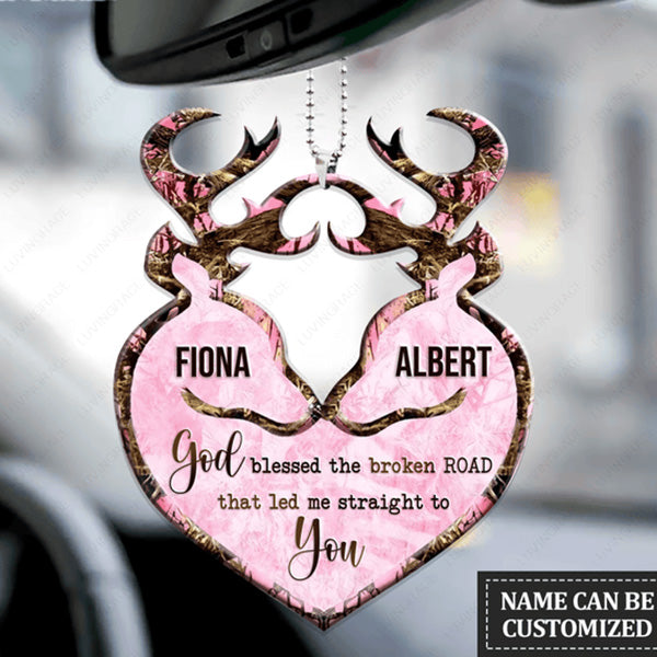 Love Of Buck And Doe God Blessed Personalized Acrylic Car Ornament, Perfect Christmas Gift For Couple