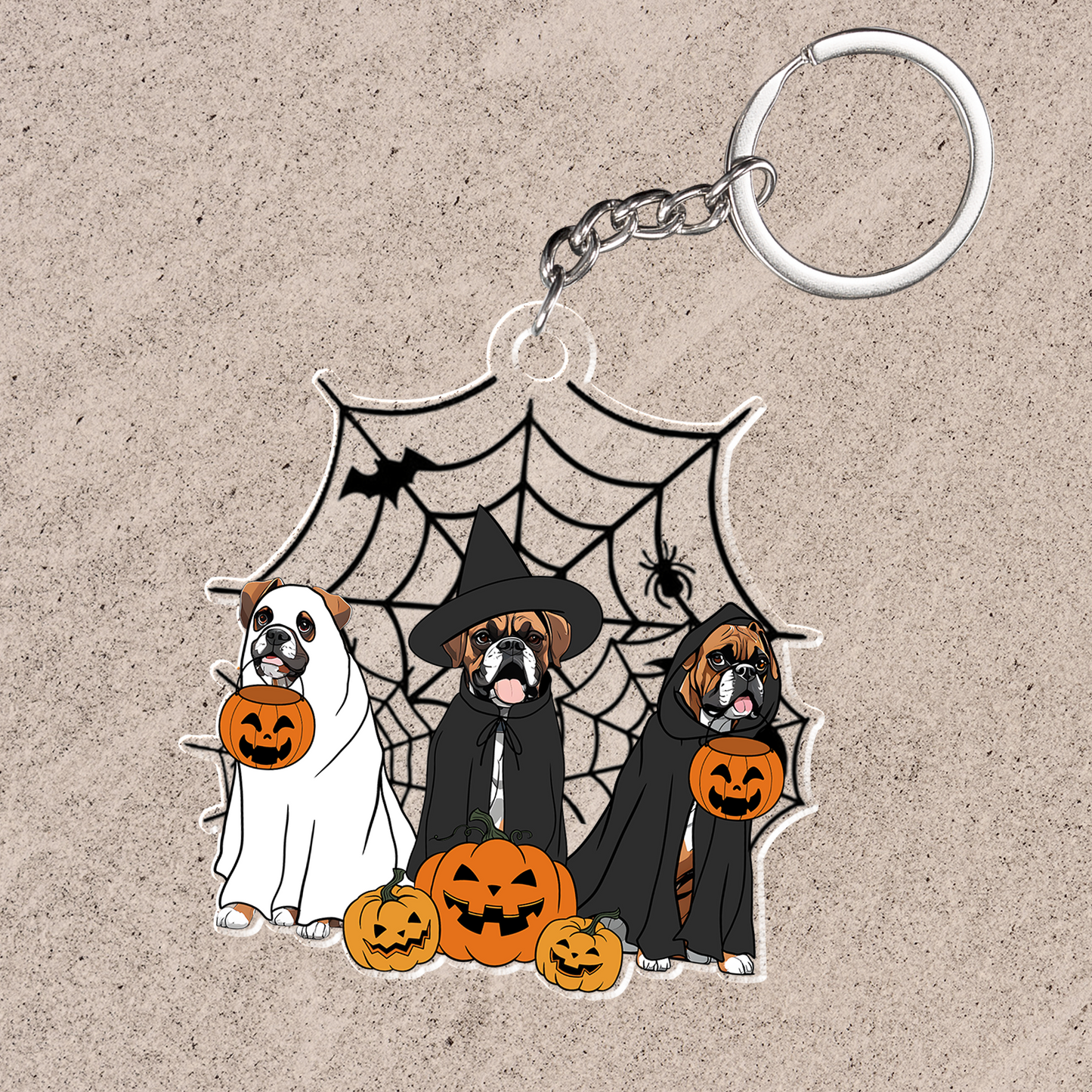 Spooky Ghost And Witch Boxer Dog Acrylic Halloween Car Ornament, Spooky Decoration For Boxer Mom, Dog Dad