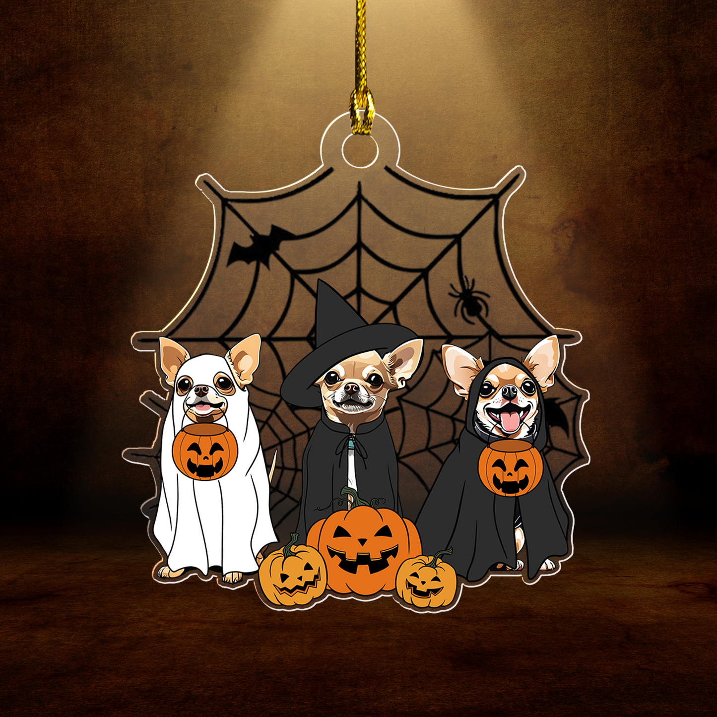 Spooky Ghost And Witch Chihuahua Dog Acrylic Halloween Car Ornament, Spooky Decoration For Boxer Mom, Dog Dad