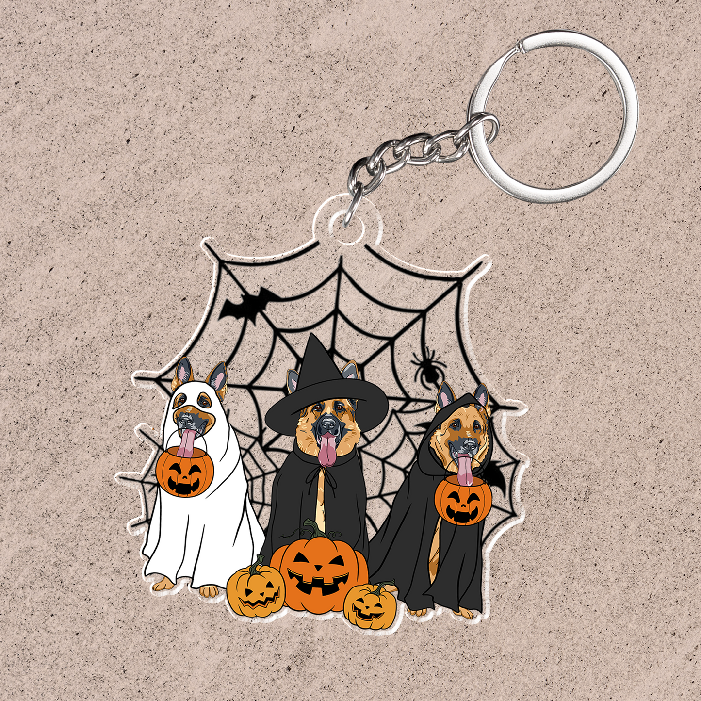 Spooky Ghost And Witch German Shepherd Dog Acrylic Halloween Car Ornament, Spooky Decoration For Dog Mom, Dog Dad