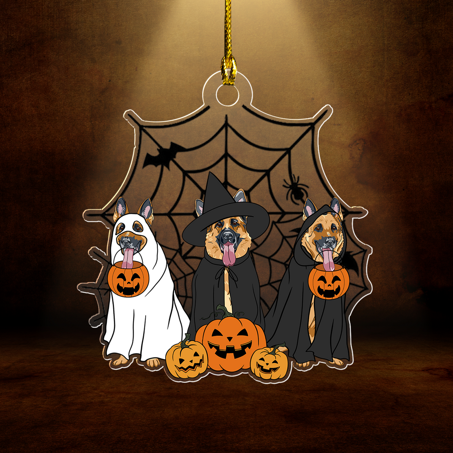 Spooky Ghost And Witch German Shepherd Dog Acrylic Halloween Keychain, Spooky Decoration For Dog Mom, Dog Dad