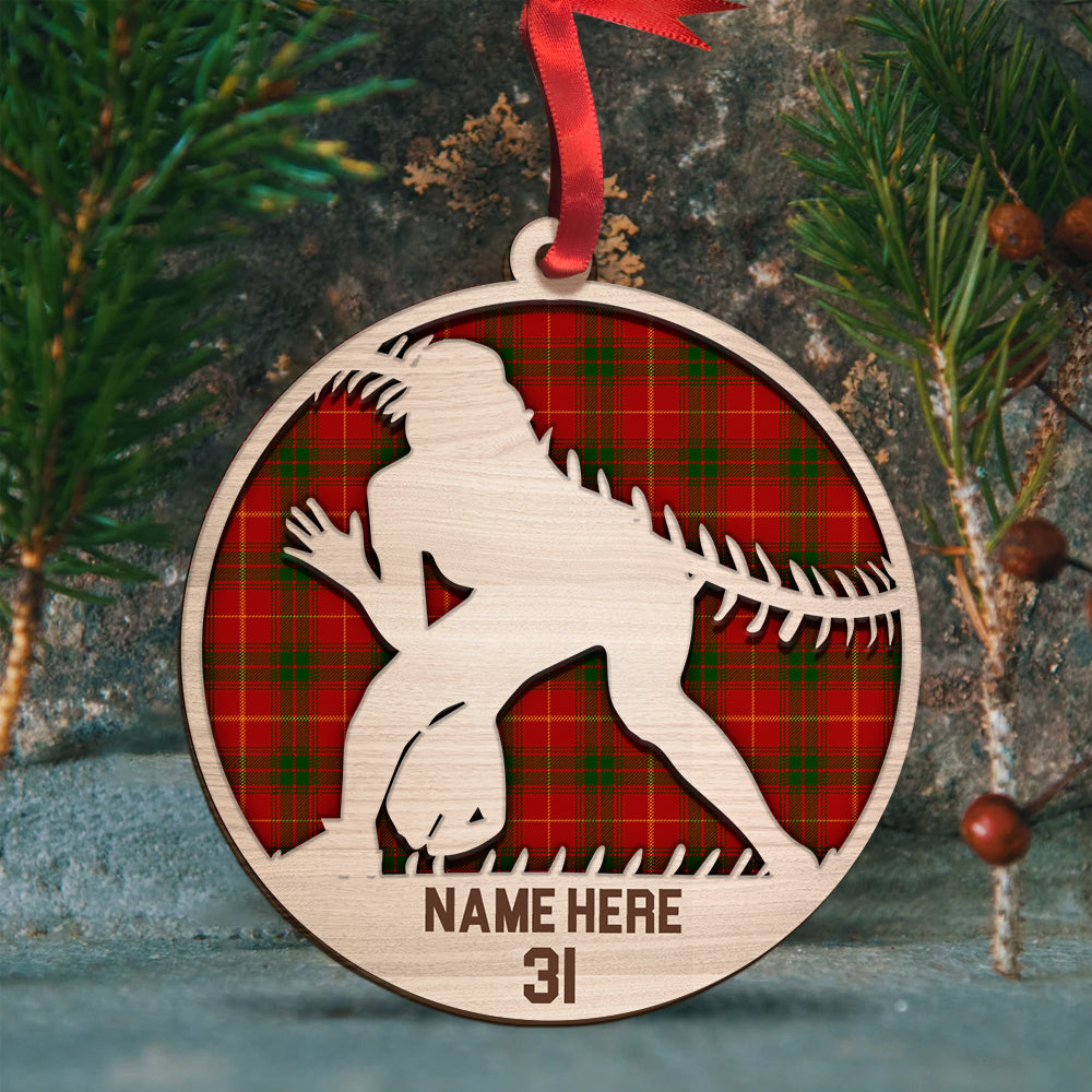 Personalized Baseball Women Playing Pose Double Layered Wood Ornament, Christmas Ornament Gifts For Baseball Player