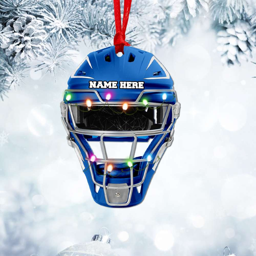 Personalized Baseball Helmet With Christmas Light Acrylic Ornament, Custom Christmas Ornament Gift For Son, Grandson