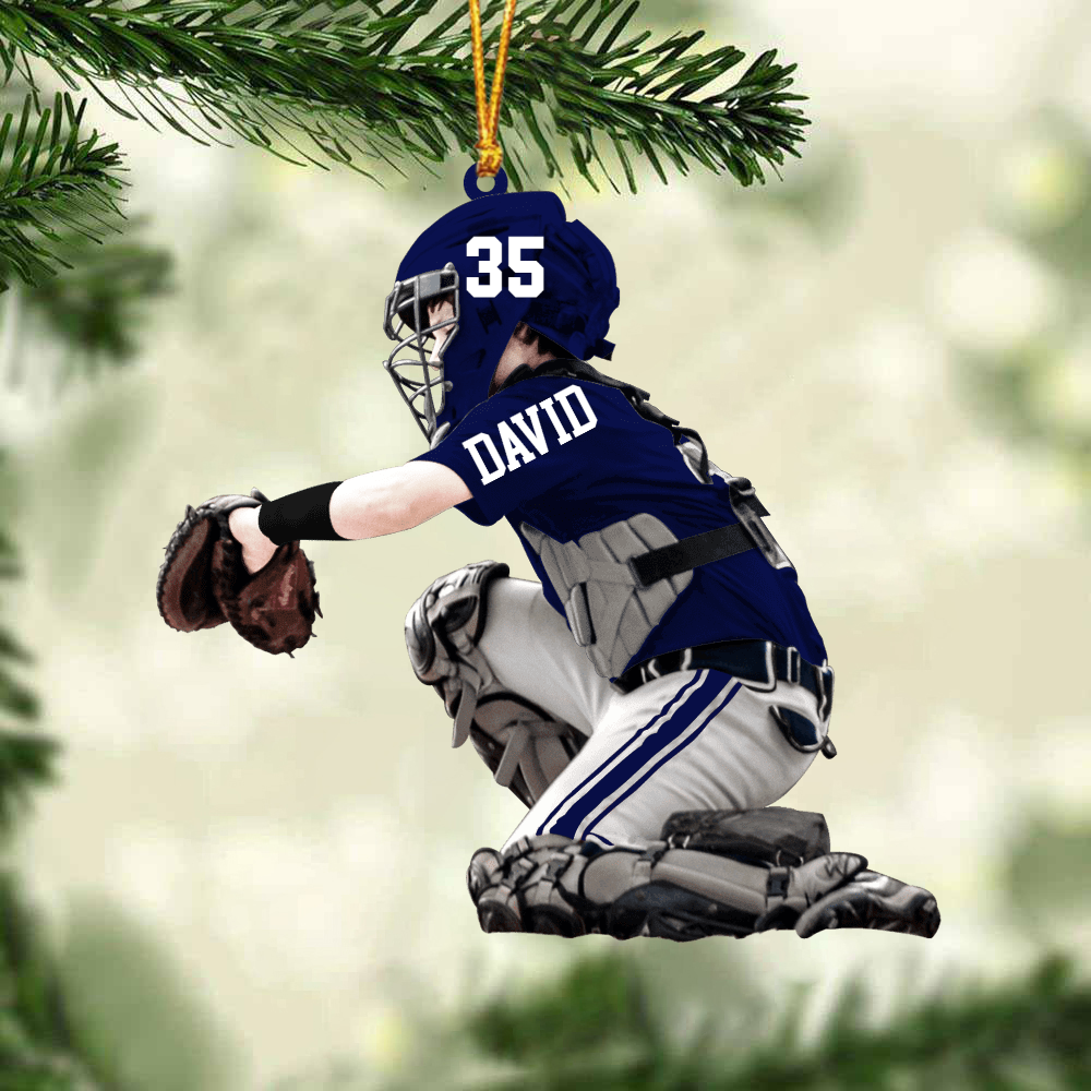 Personalized Baseball Boy Kid Catcher Acrylic Ornament, Custom Christmas Ornament Gifts For Son, Grandson