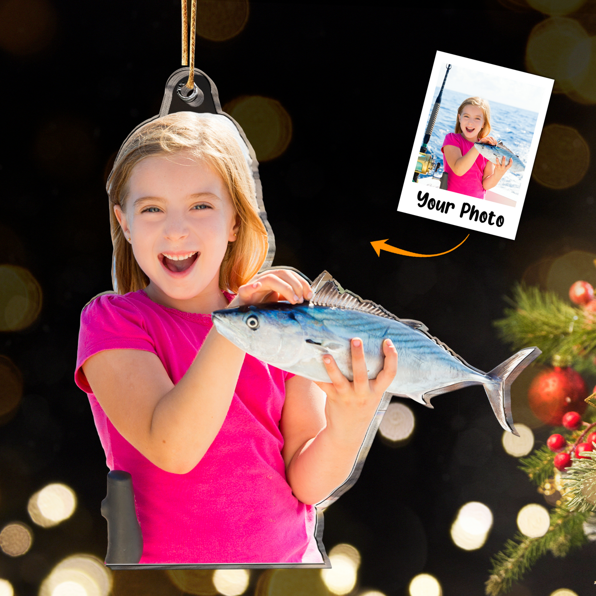 Personalized Fishing Moment Photo Acrylic Ornament, Meaningful Gift For Parents, Family, Friends