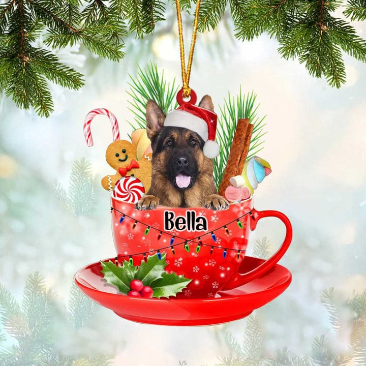 Customized German Shepherd Dog Santa Hat In Red Cup Acrylic Ornament, Personalized Ornament Gifts For Christmas Dog Mom