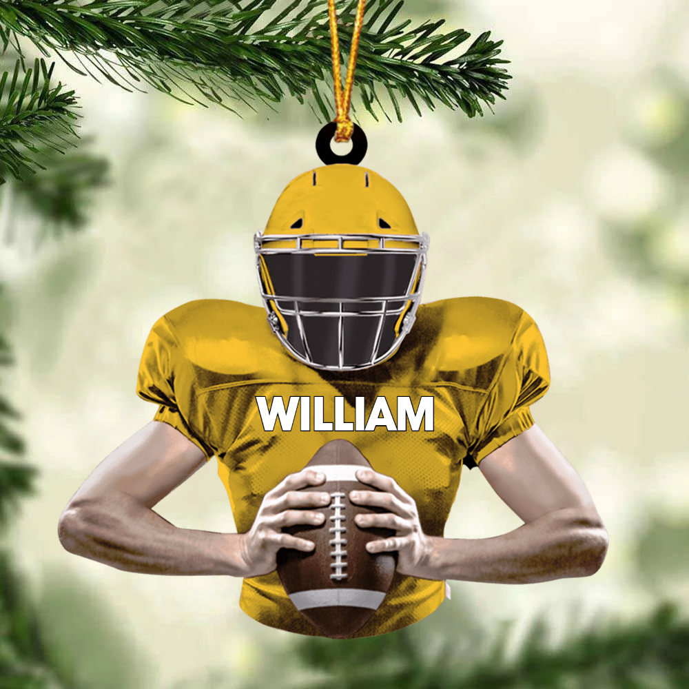 Personalized American Football Man Player Hold Ball Acrylic Ornament, Custom Christmas Ornament Gifts For Football Player