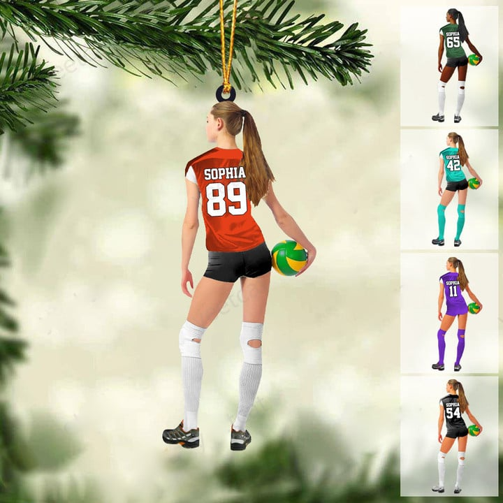 Personalized Young Woman Volleyball Player Hold Ball Acrylic Ornament, Custom Christmas Ornament Gifts For Volleyball Girl